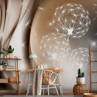 Wall Murals - White dandelions on the background with a gentle glow effect on G-art