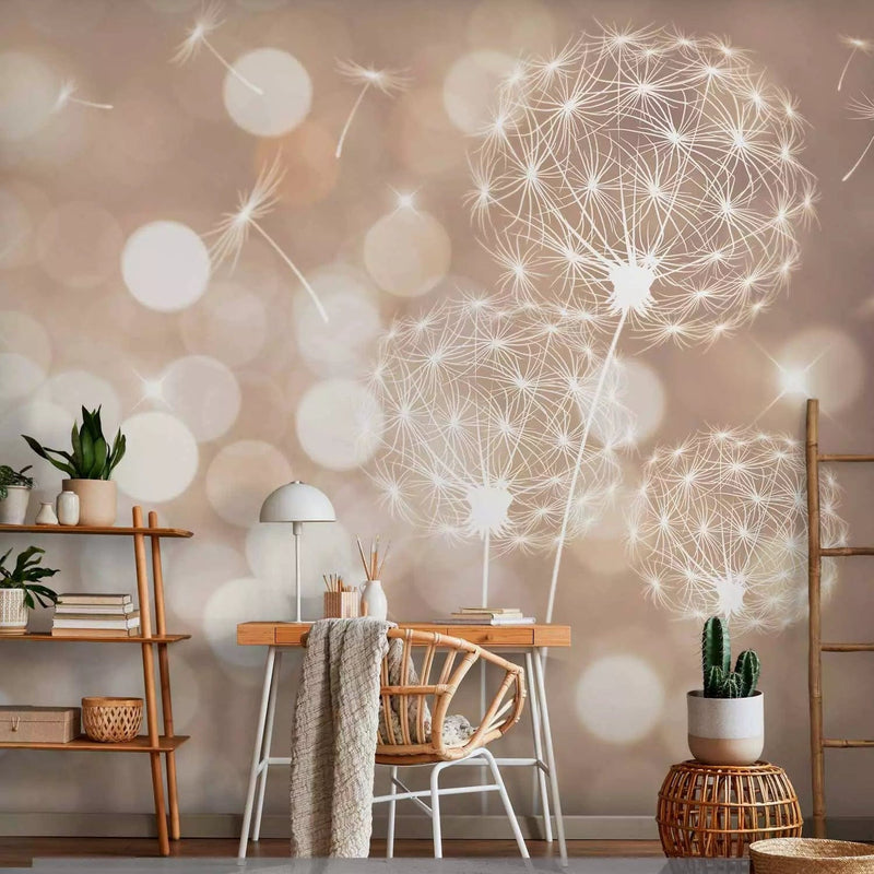 Wall Murals - Dandelion on a beige background with a light glow, 64618 G-art