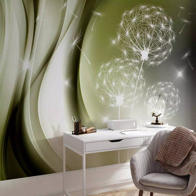 Wall Murals - white dandelions on a green background with glitter effect, 91895 G-art