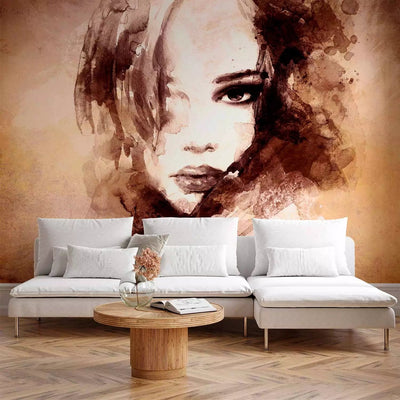 Wall Murals - Woman's face portrait in watercolor style brown g-art