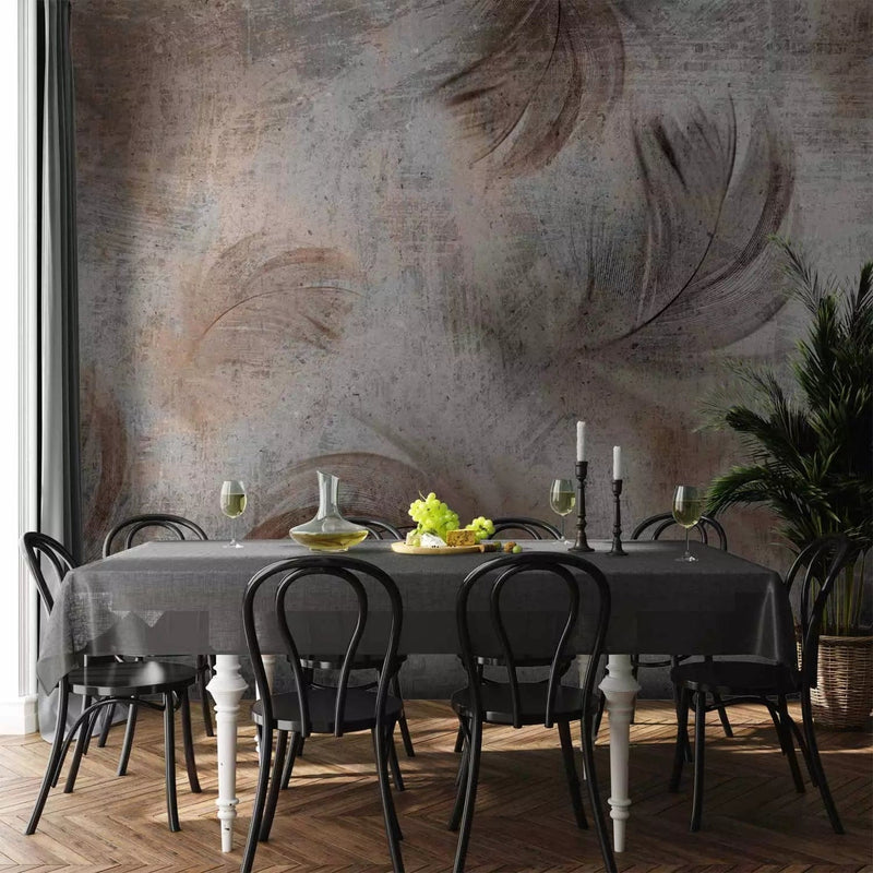 Wall Murals with feathers in beige and warm grey - Breeze - 138236 G-ART