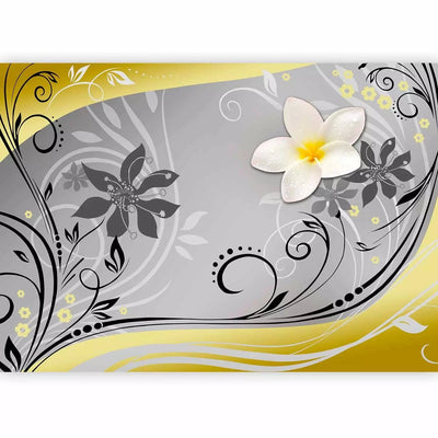 Wall Murals with stylized yellow flowers on a gray background - 60729G-ART