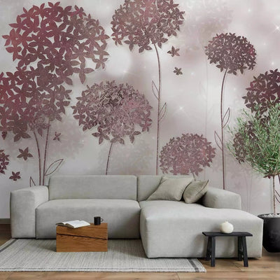 Wall Murals with stylized light brown flowers - Fairy Garden G-ART