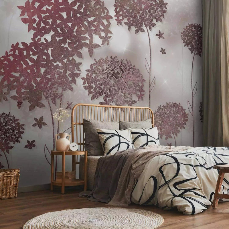 Wall Murals with stylized light brown flowers - Fairy Garden G-ART