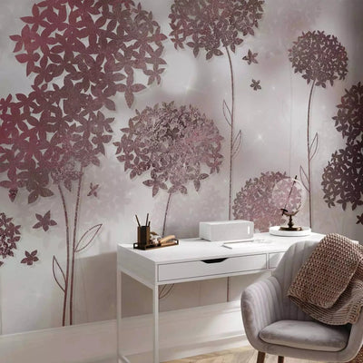 Wall Murals with stylized light brown flowers - Fairy Garden G-ART