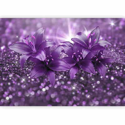 Wall Murals with lily and precious stones in lavender shades - buy at G-ART