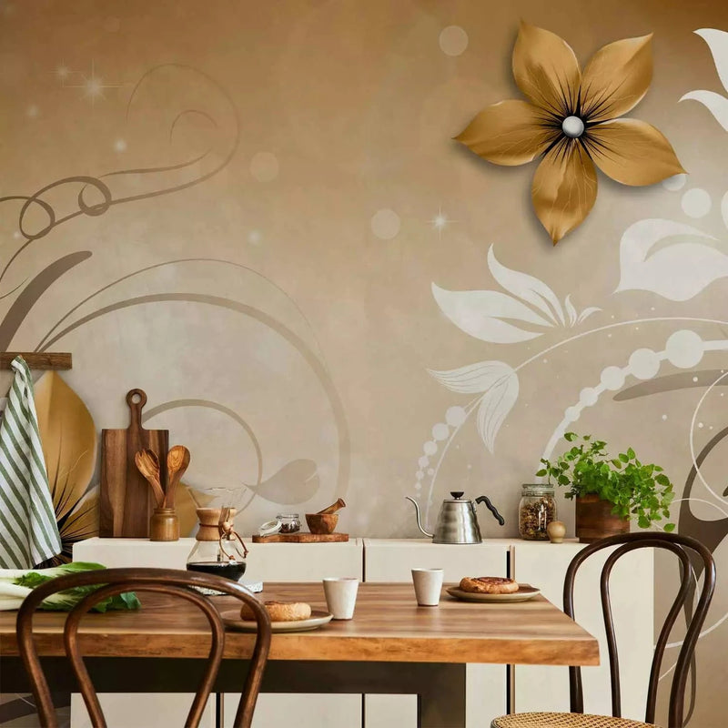 Wall Murals - floral motif on the background with a light glitter effect G-ART