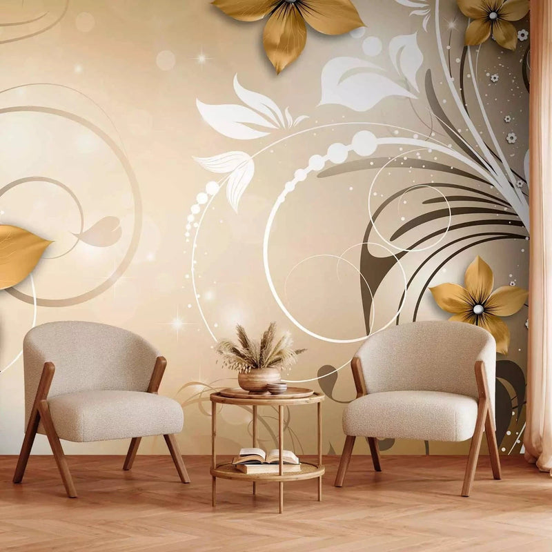 Wall Murals - floral motif on the background with a light glitter effect G-ART