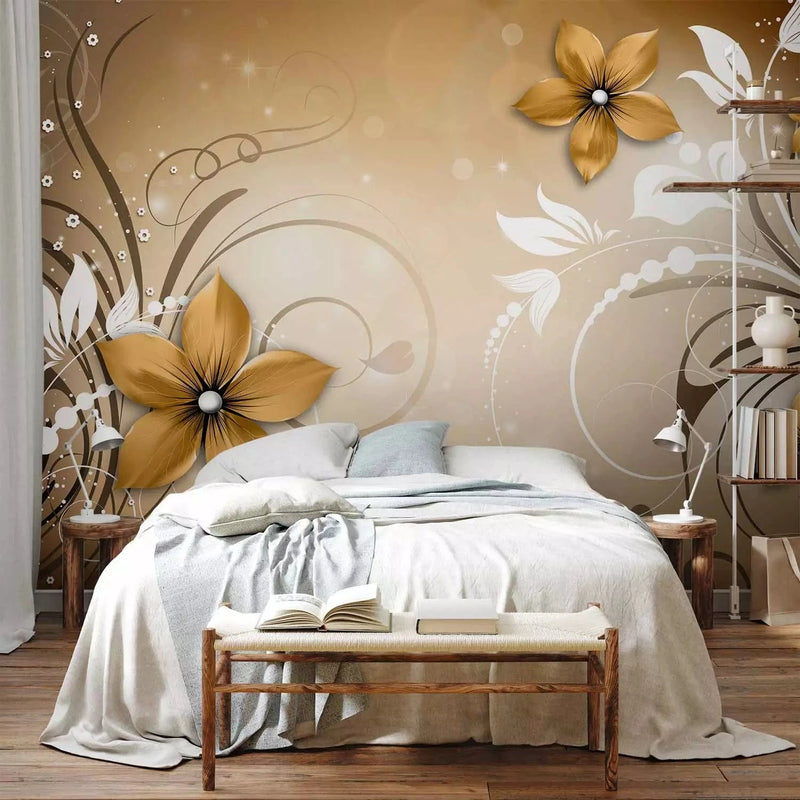 Wall Murals - floral motif on the background with a light glitter effect G-ART