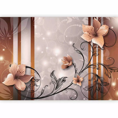 Wall Murals - Brown stylized flowers in the interior of the room, 97271 G-ART