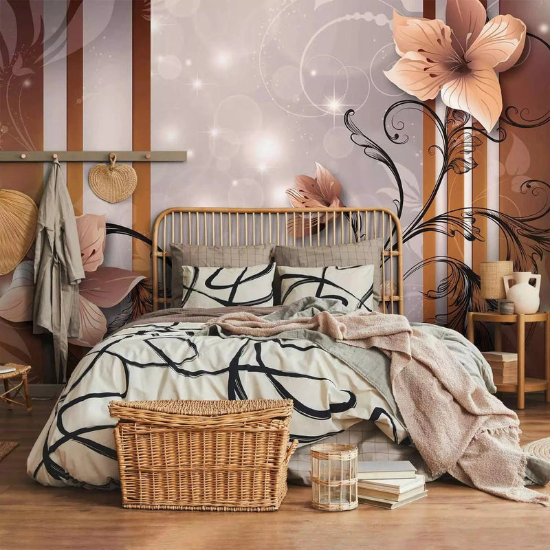 Wall Murals - Brown stylized flowers in the interior of the room, 97271 G-ART