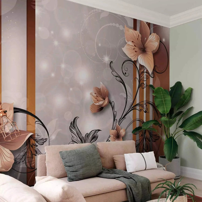 Wall Murals - Brown stylized flowers in the interior of the room, 97271 G-ART