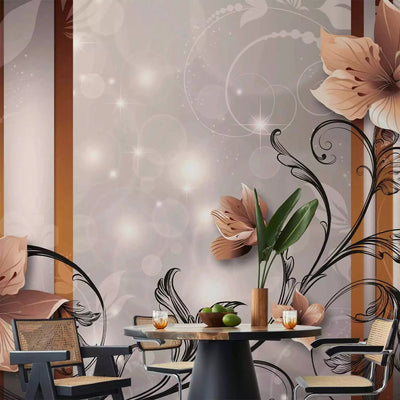 Wall Murals - Brown stylized flowers in the interior of the room, 97271 G-ART