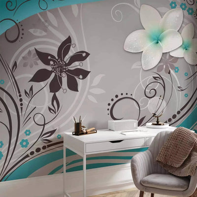 Wall Murals with flowers in turquoise color - Morning Reflections, 60727G-ART