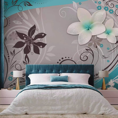 Wall Murals with flowers in turquoise color - Morning Reflections, 60727G-ART