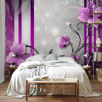 Wall Murals with flowers - Nature in a modern style with flowers in the center, purple G-ART