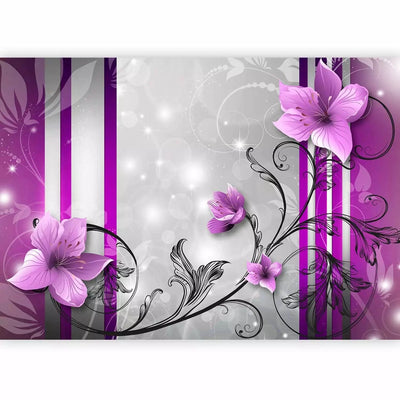 Wall Murals with flowers - Nature in a modern style with flowers in the center, purple G-ART