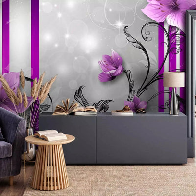 Wall Murals with flowers - Nature in a modern style with flowers in the center, purple G-ART