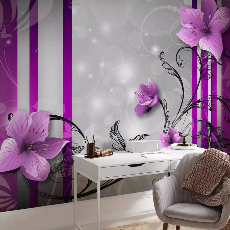 Wall Murals with flowers - Nature in a modern style with flowers in the center, purple G-ART