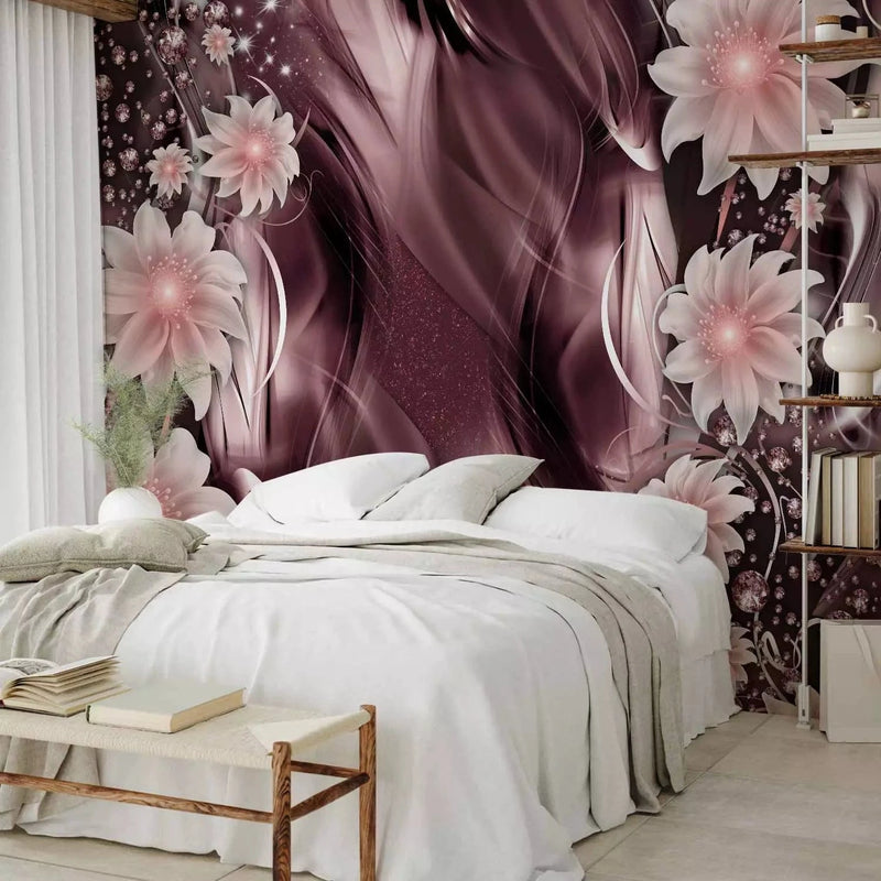 Wall Murals with flowers - Flowers on an abstract purple background - 64305 G-ART