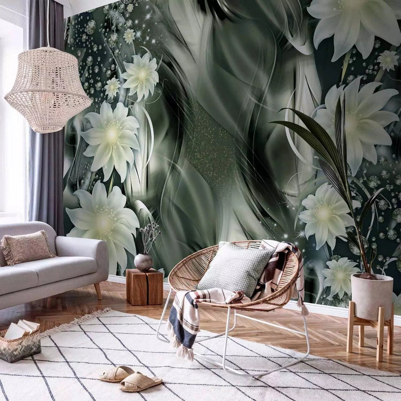 Wall Murals with floral motifs in mystical green tones - 64306G-ART