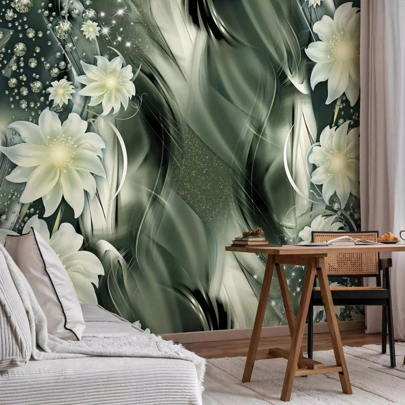 Wall Murals with floral motifs in mystical green tones - 64306G-ART