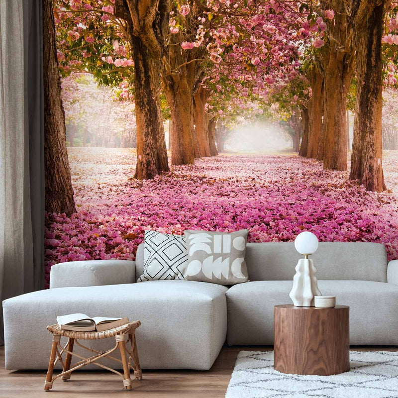 Natural Wall Murals with a flower alley in pink tones - pink grove - 60423g -art