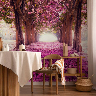 Wall Murals with an alley of flowers in purple tones - Pink road, 60422 G-ART