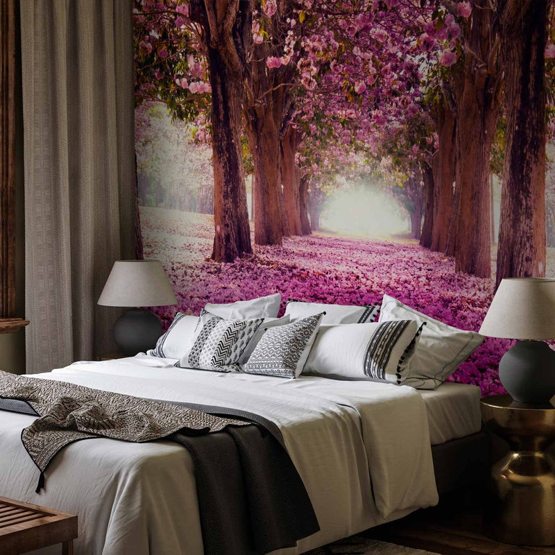 Фотообои с аллеей цветов в фиолетовых тонах - Розовая дорога, 60422 G-ART