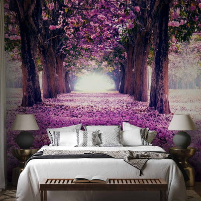 Wall Murals with a flower alley in purple shades - the flower path - 60407g -art