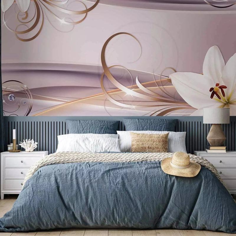 Wall Murals - white lilies with gold ornaments and diamonds G-ART