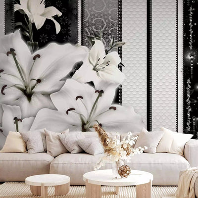 Wall Murals - White lilies on a black and white vintage background - 64340 G-ART