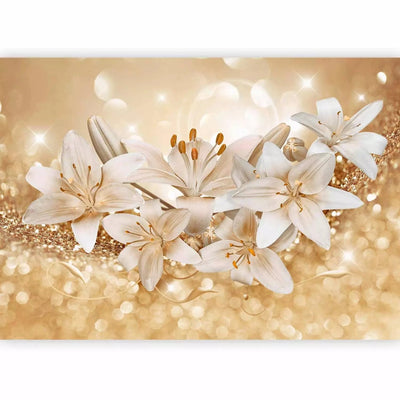 Wall Murals - white lilies on a shimmering gold background - Eco-friendly G-ART