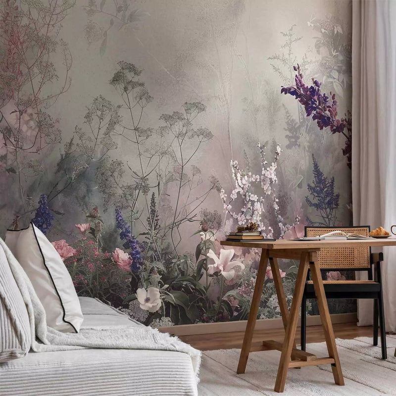 Wall Murals - Botanical dream - soft flowers and herbs in pastel shades G-ART