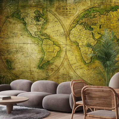 Wall Murals with retro world map in green, 61870 - buyG-ART