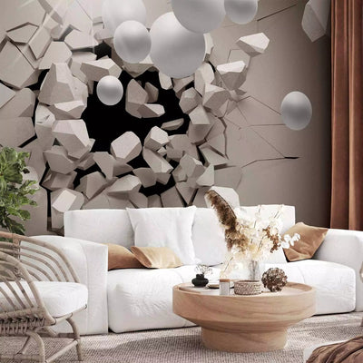 Wall Murals with 3D wall fragment in cream color - Freedom, 64122G-ART