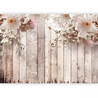 Wall Murals with flowers on a wooden background - natural beauty, 127809 G -art