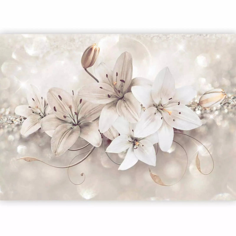 Wall Murals with grey lily and diamonds on ornamental background G-ART