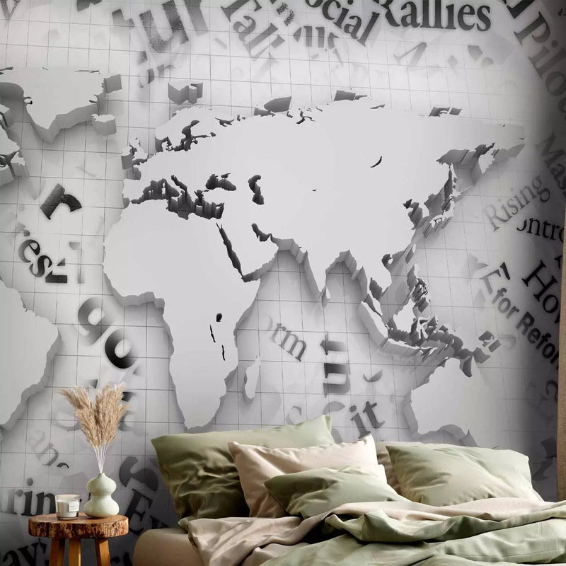 Wall Murals - World map with diamond motif on white background, 61823 G-ART