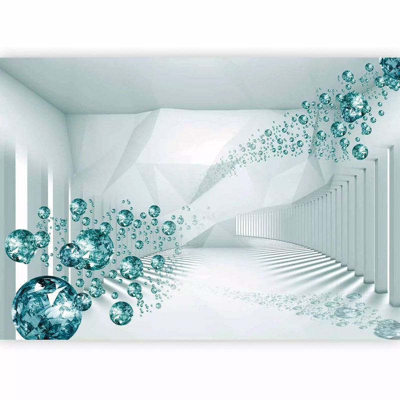 Wall Murals - white 3D geometric abstraction with blue diamonds G-ART