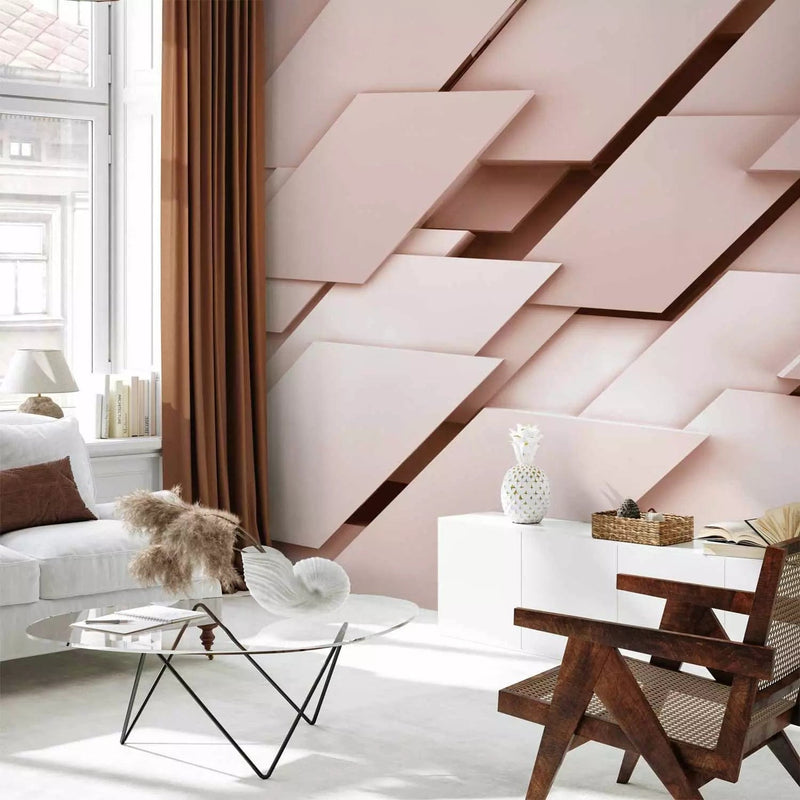 Wall Murals geometric 3d perspective - monolithic pattern in pink shapes G-ART