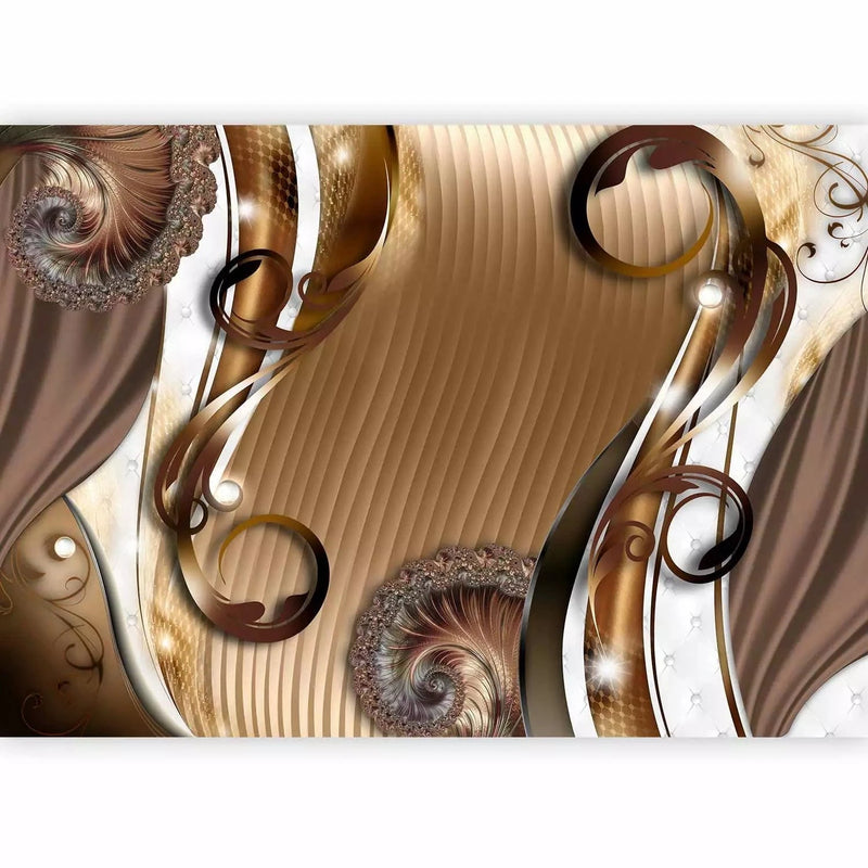 Wall Murals with abstract patterns and floral motifs in brown color G-ART