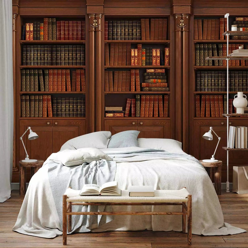 Photo wallpapers with bookcases in brown tones G-ART