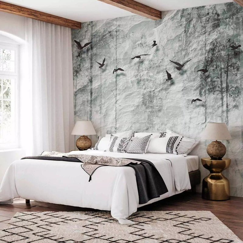 Wall Murals with birds in gray color - Forest of Shadows, 64115G-ART