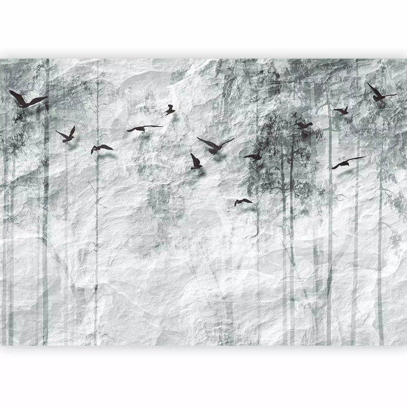 Wall Murals with birds in gray color - Forest of Shadows, 64115G-ART