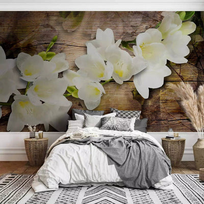 Wall Murals - freesia on brown wood texture, 61872 - Buy G -Art