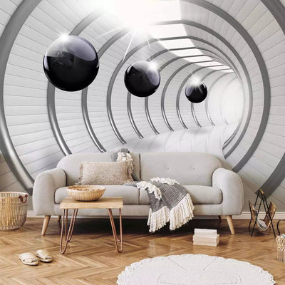 Gray Wall Murals with spatial illusion - Futuristic tunnel G-ART