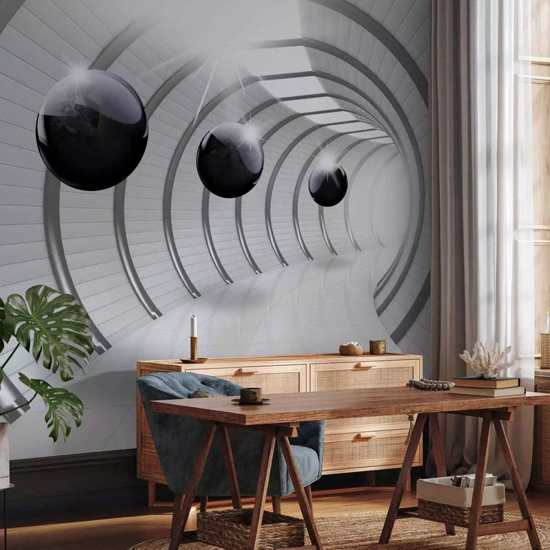 Gray Wall Murals with spatial illusion - Futuristic tunnel G-ART