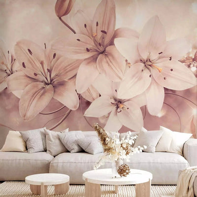 Wall Murals - Lily flowers on background with delicate ornaments G-ART