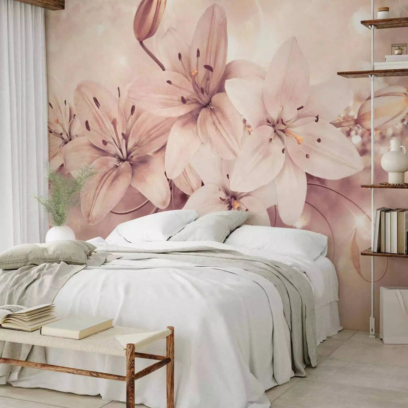 Wall Murals - Lily flowers on background with delicate ornaments G-ART